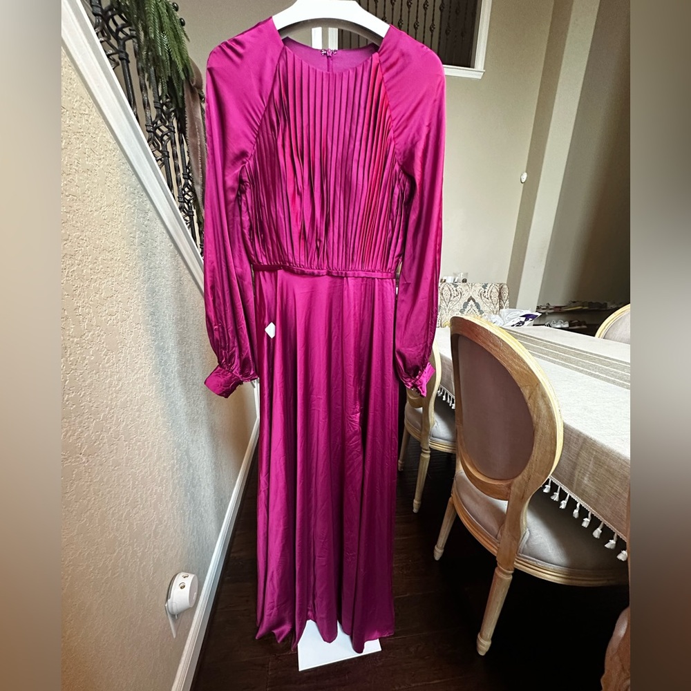 Mac Duggal Stunning Maxi Satin Fushia Gown, IEENA for Mac Duggal